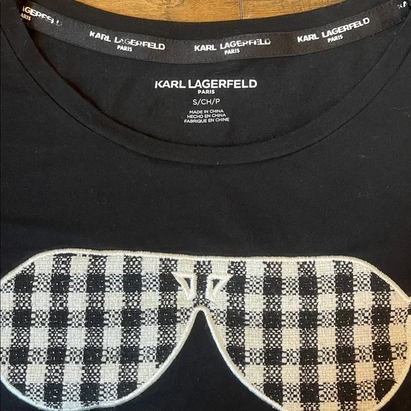 Karl Lagerfeld Black Buffalo Check Sunglasses T-Shirt - Picture 4 of 4